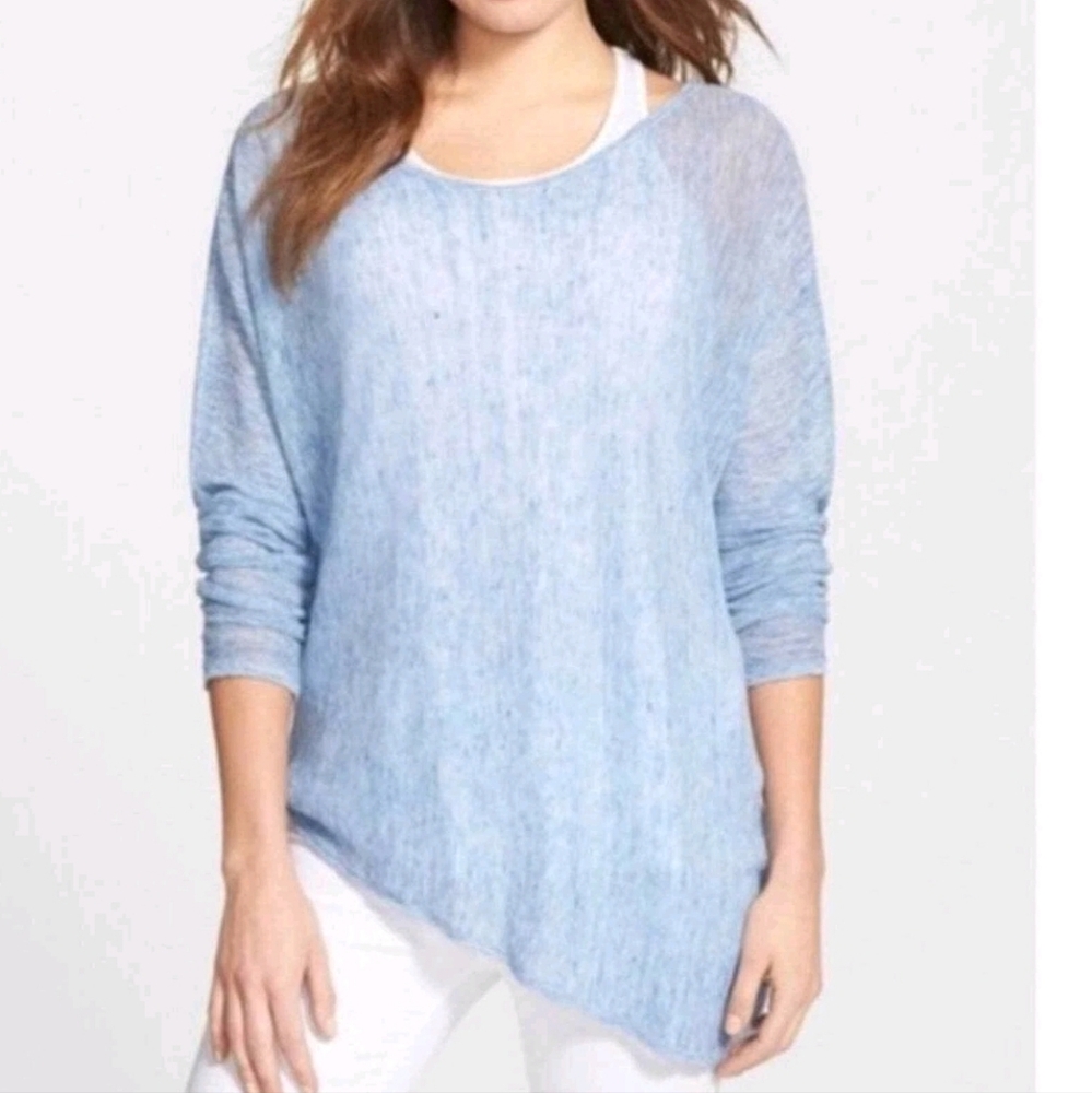 Eileen Fisher Women's‎ Linen Sweater Size M Asymmetrical Hem Powder Blue Coastal